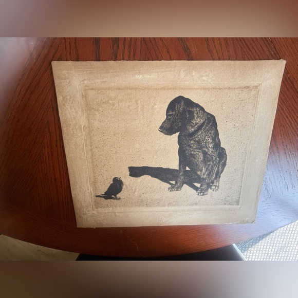 Canvas Art with Dog and Bird Print - Picture 1 of 10